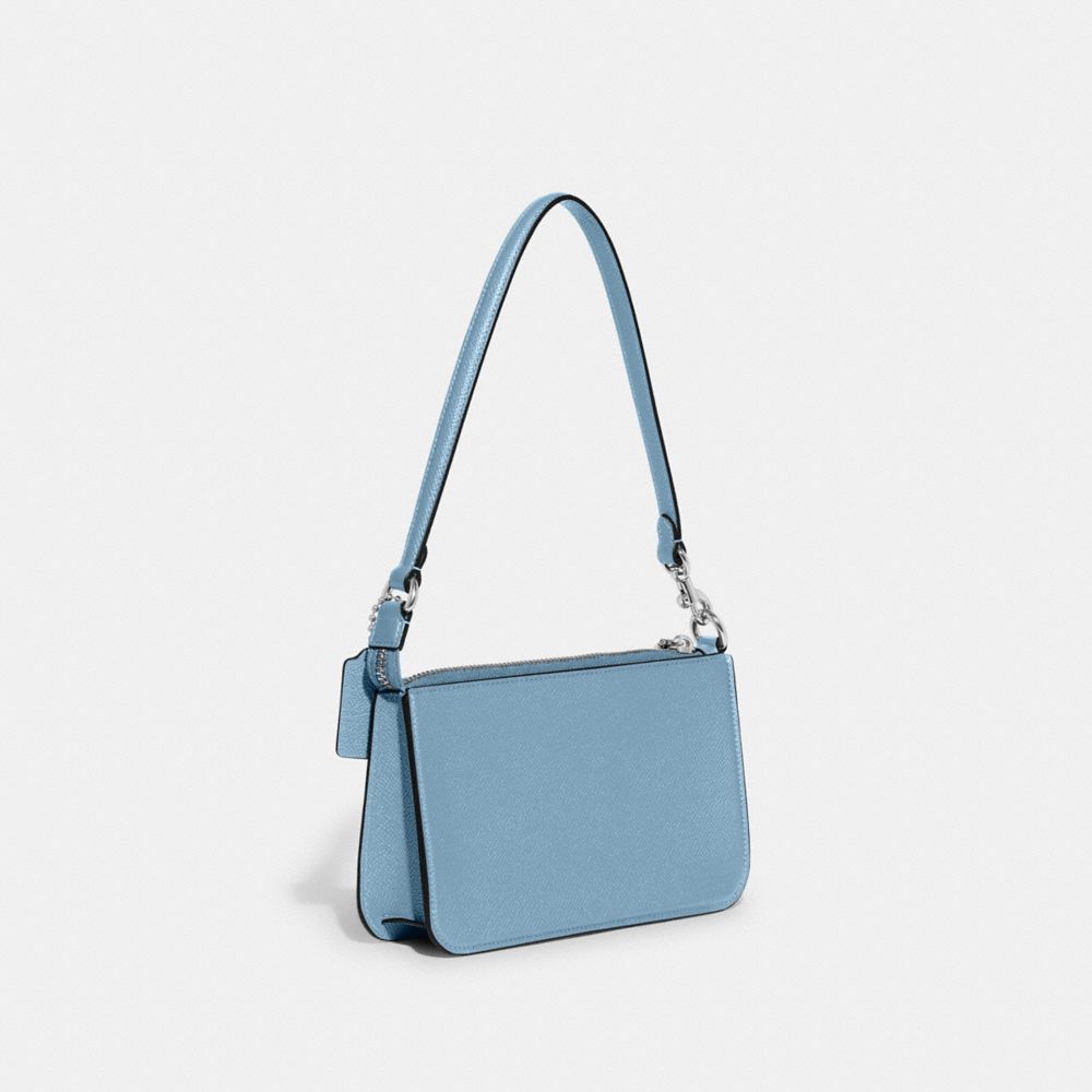 COACH®,Pouch Bag,Cotton,Leather,Pouch,Wristlet,Metal,Engraved Detail,Logo,Scratch Resistant,Silver Metal,Casual,Blue,Angle View