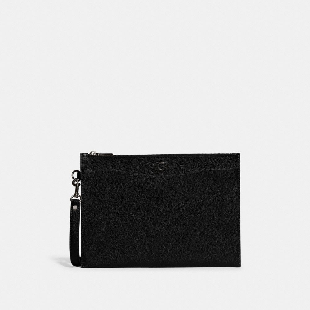 COACH®: Pouch Wristlet In Crossgrain Leather With Signature Canvas Interior