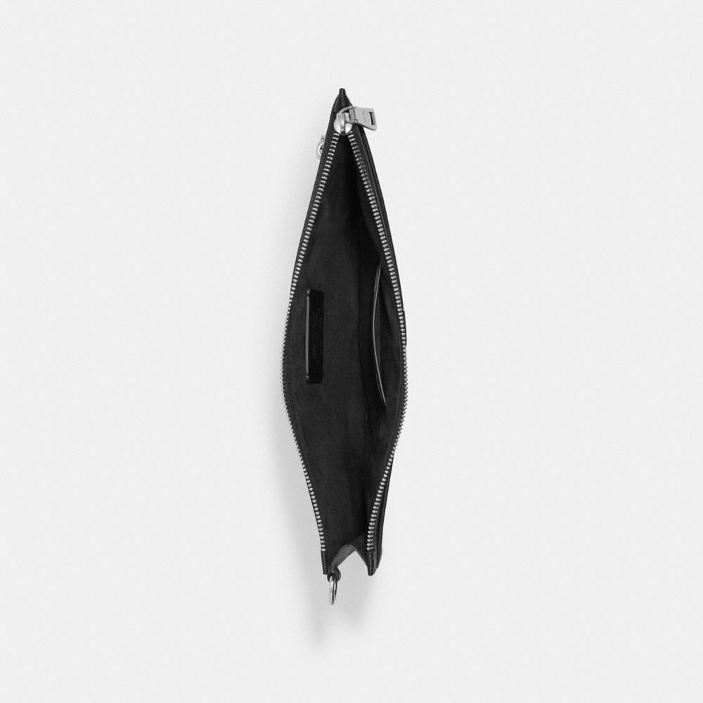 COACH®,Pouch Wristlet In Crossgrain Leather With Signature Canvas Interior,Canvas,Leather,Wristlet,Pouch,Faux Leather,Meta...,Black,Inside View,Top View