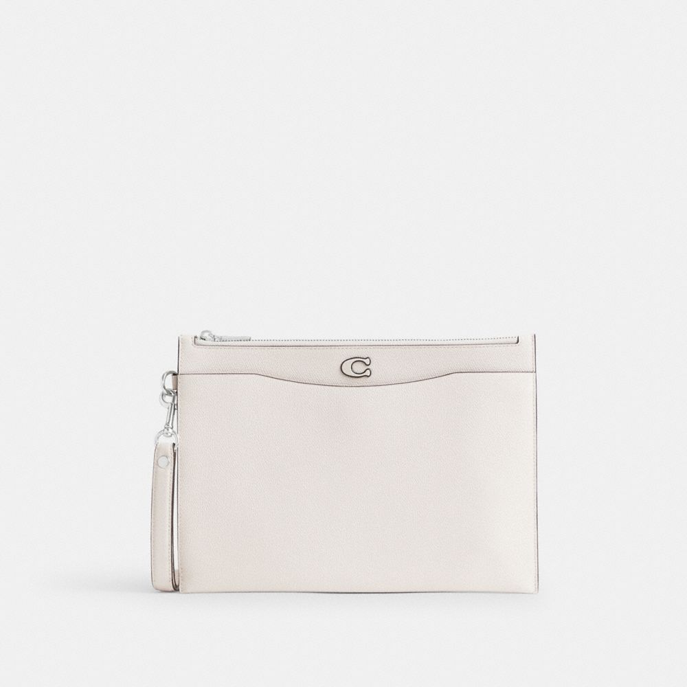 COACH®,POCHETTE WRISTLET EN CUIR CROSS-GRAIN AVEC INTÉRIEUR EN TOILE EXCLUSIVE,Craie,Front View