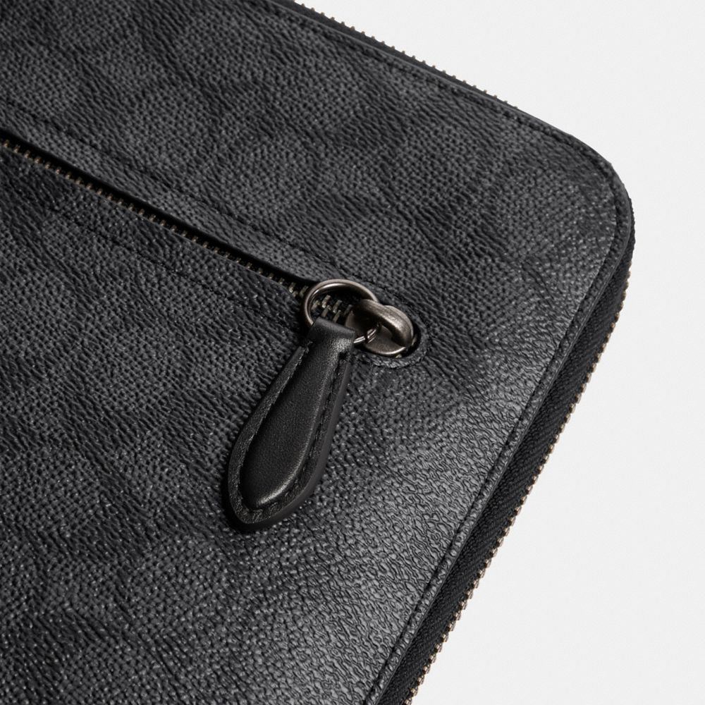 COACH®,ZIP AROUND LAPTOP CASE IN SIGNATURE CANVAS,Signature Coated Canvas,Medium,Charcoal,Closer View