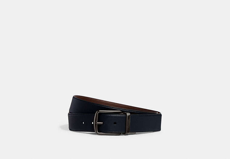 COACH®,HARNESS BUCKLE CUT-TO-SIZE REVERSIBLE BELT, 38MM,Glovetanned Leather,Midnight Navy/Mahogany,Front View image number 0