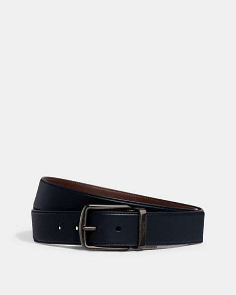 COACH®,HARNESS BUCKLE CUT-TO-SIZE REVERSIBLE BELT, 38MM,Glovetanned Leather,Midnight Navy/Mahogany,Front View