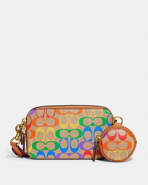 COACH®,CHARTER SLIM CROSSBODY IN RAINBOW SIGNATURE CANVAS,Signature Coated Canvas,Mini,Rainbow Signature,Front View