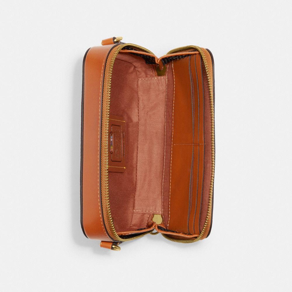 COACH®,PORTÉ-CROISÉ MINCE CHARTER EN TOILE SIGNATURE ARC-EN-CIEL,La toile enduite Signature de Coach,Motif Arc-en-ciel exclusif,Inside View,Top View