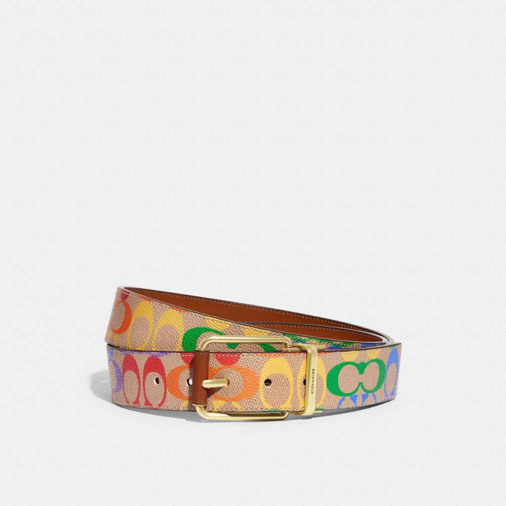 COACH®,Roller Buckle Cut To Size Reversible Belt In Rainbow Signature Canvas, 38 Mm,,Front View