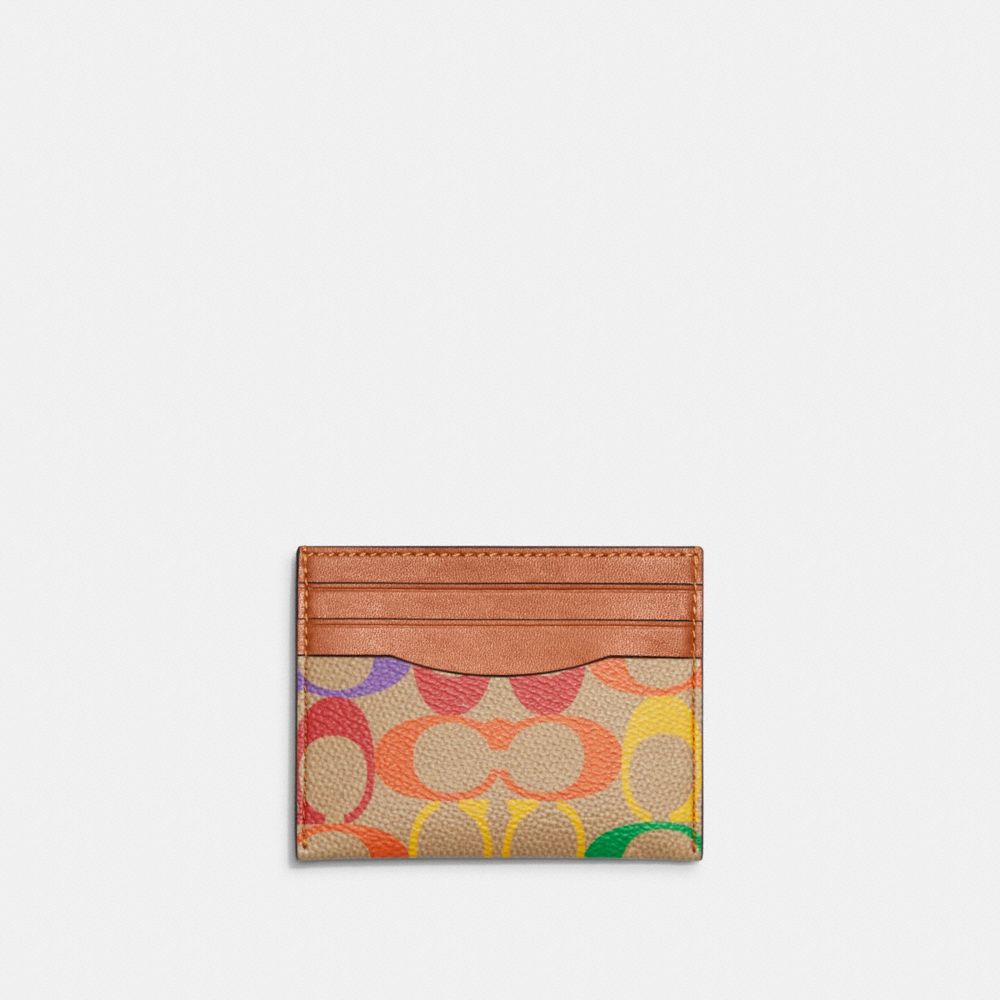 COACH®,CARD CASE IN RAINBOW SIGNATURE CANVAS,Signature Coated Canvas,Mini,Rainbow Signature,Front View