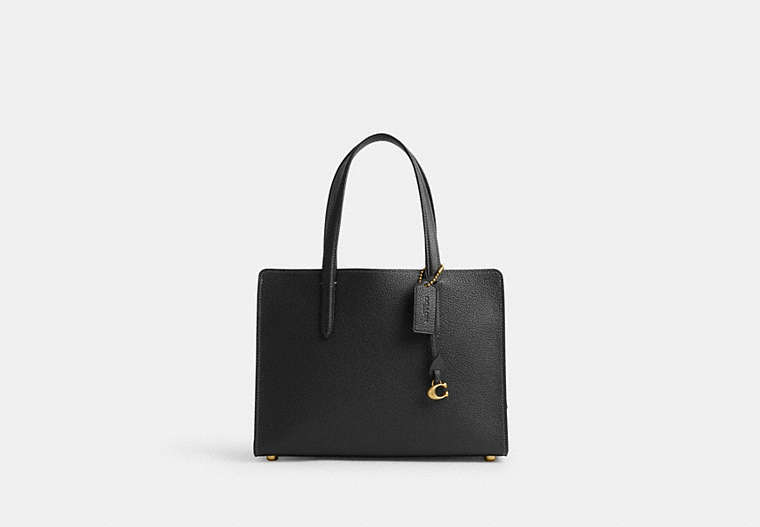 COACH®,CARTER CARRYALL 28,Polished Pebble Leather,Medium,Brass/Black,Front View