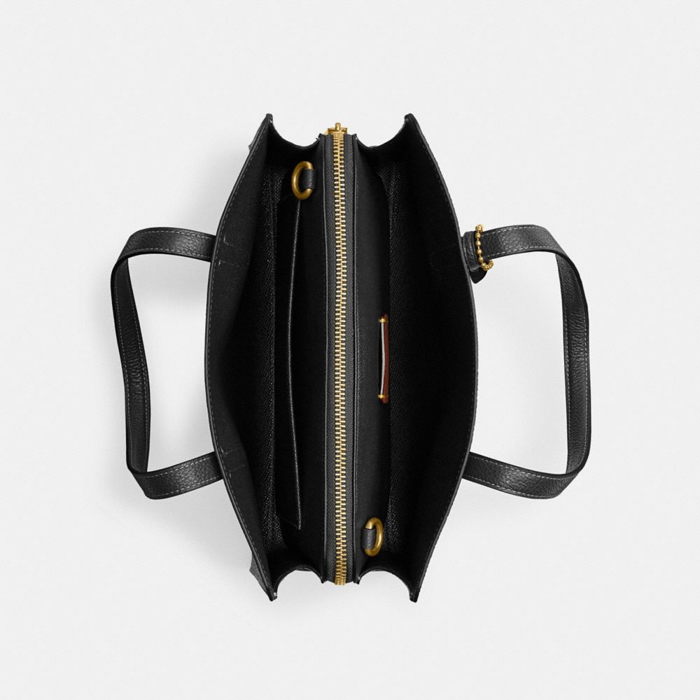 COACH®,Carter Carryall Bag 28,Leather,Satchel,Logo,Metal,Gusset,Gold Metal,Work,Black,Inside View,Top View