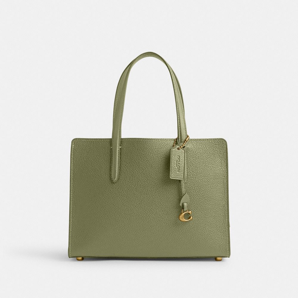 COACH®,CARTER CARRYALL BAG 28,Refined Pebble Leather,Medium,Brass/Moss,Front View