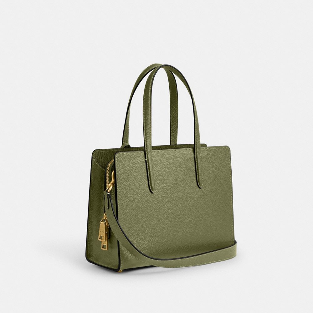 COACH®,CARTER CARRYALL BAG 28,Refined Pebble Leather,Medium,Brass/Moss,Angle View