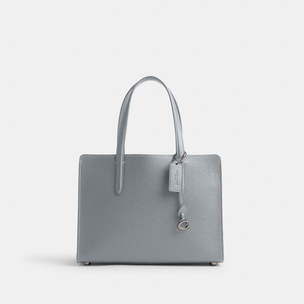 COACH®,SAC FOURRE-TOUT CARTER 28,Cuir maroquiné raffiné,Argent/Gris bleu,Front View