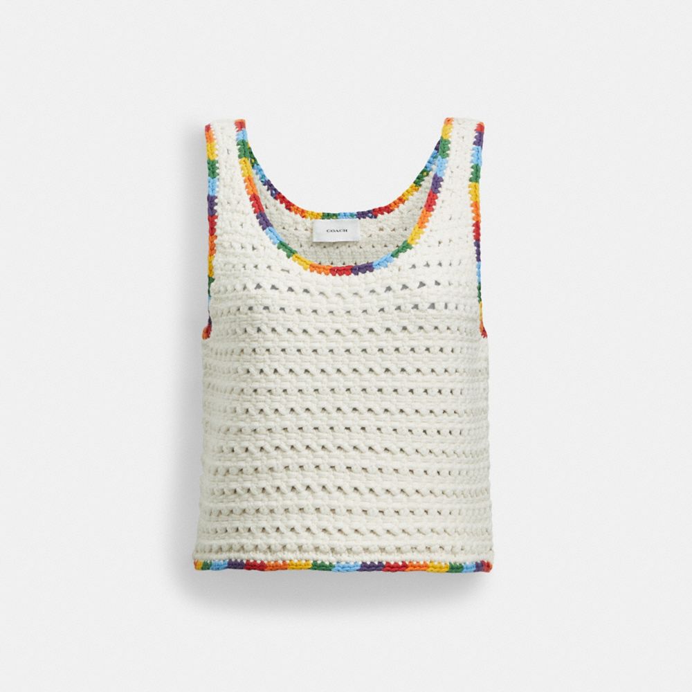 COACH®,RAINBOW TRIM KNIT TANK,Ivory Multi,Front View