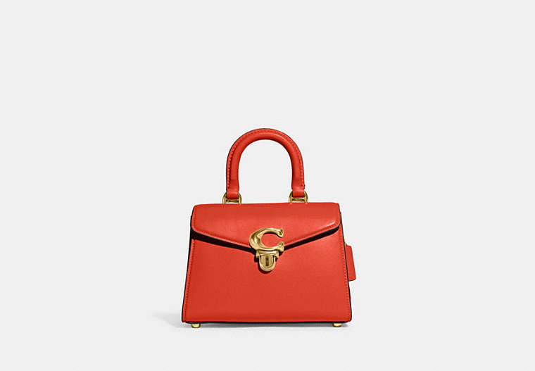 COACH®,SAMMY TOP HANDLE 21,Calf Leather,Small,Brass/Sun Orange,Front View