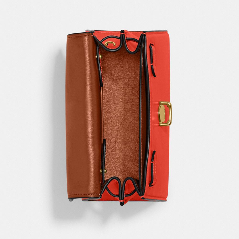 COACH®,Sammy Top Handle Bag 21,Calfskin Leather,Satchel,Logo,Metal,Silver Metal,Work,Day Party,Red,Inside View,Top View