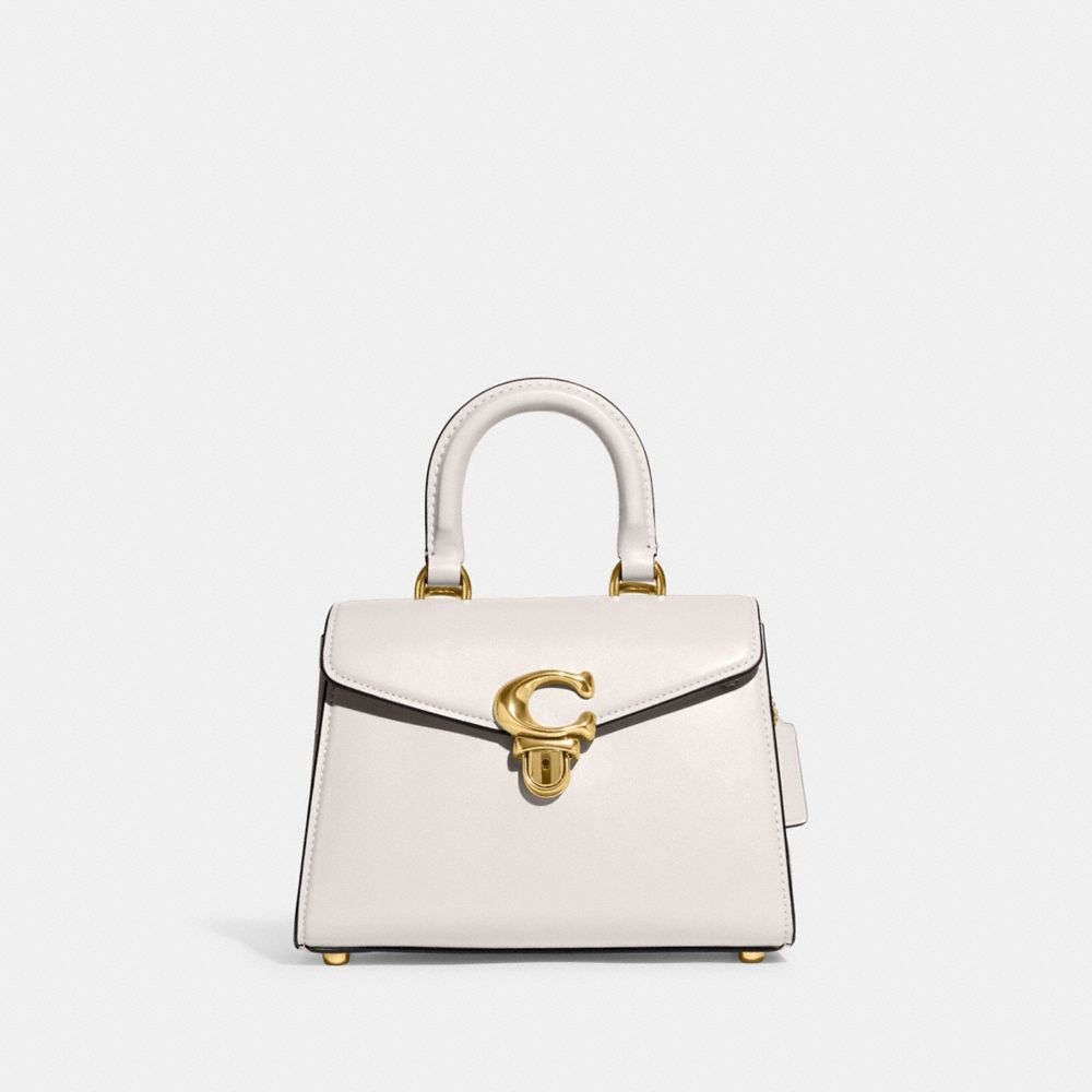 COACH®,SAMMY TOP HANDLE BAG 21,Luxe Refined Calf Leather,Small,Brass/Chalk,Front View