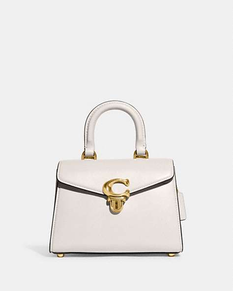 COACH®,SAMMY TOP HANDLE BAG 21,Luxe Refined Calf Leather,Small,Brass/Chalk,Front View