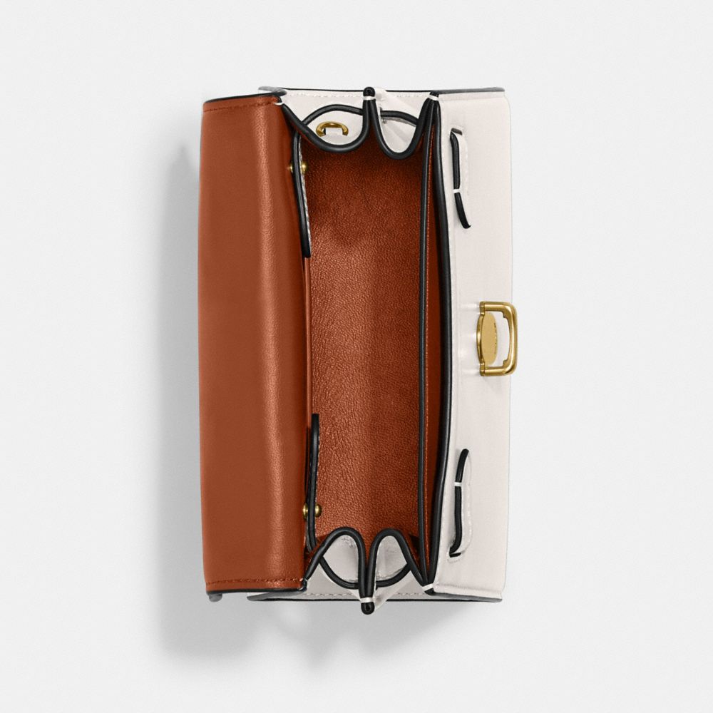 COACH®,Sammy Top Handle Bag 21,Calfskin Leather,Satchel,Logo,Metal,Silver Metal,Work,Day Party,White,Inside View,Top View