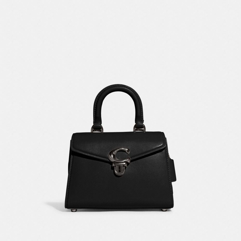 COACH®,SAMMY TOP HANDLE BAG 21,Luxe Refined Calf Leather,Small,Pewter/Black,Front View