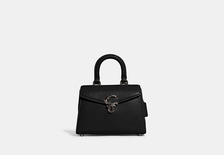 COACH®,SAMMY TOP HANDLE 21,Calf Leather,Small,Pewter/Black,Front View image number 0