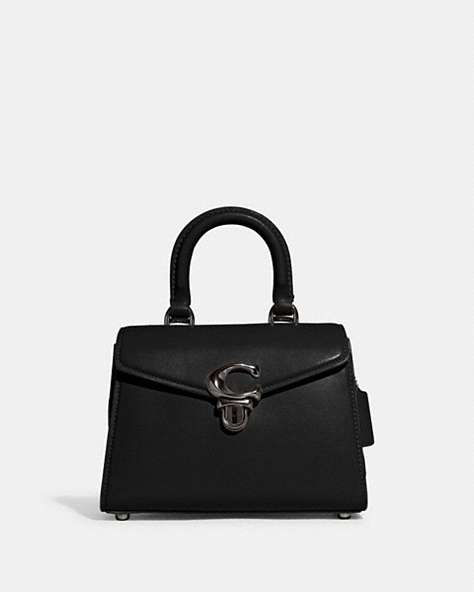 COACH®,SAMMY TOP HANDLE 21,Calf Leather,Small,Pewter/Black,Front View