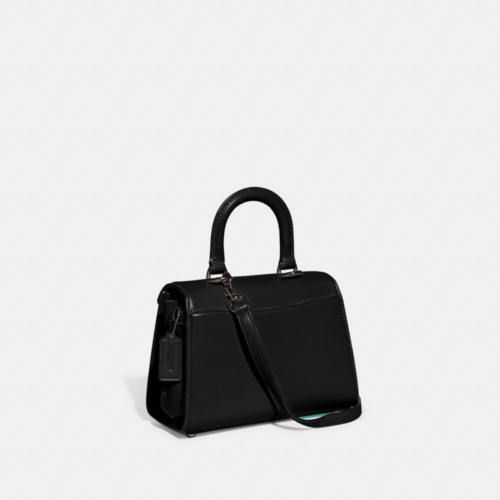 COACH®,Sammy Top Handle Bag 21,Calfskin Leather,Satchel,Logo,Metal,Silver Metal,Work,Day Party,Black,Angle View