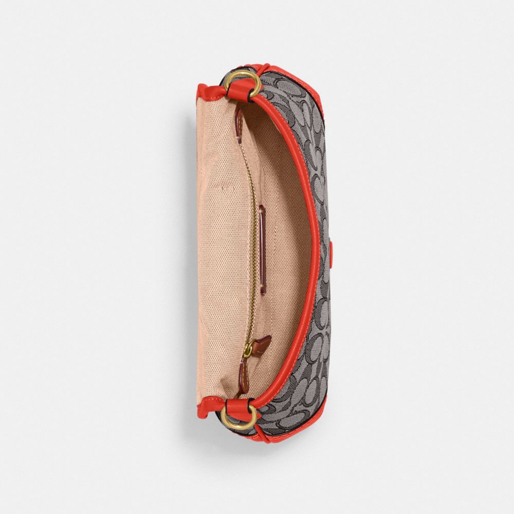 COACH®,Soho Flap Bag In Signature Jacquard,Recycled Polyester,Leather,Canvas,Cotton,Shoulder Bag,Piping,Color Block,Gold M...,,Inside View,Top View