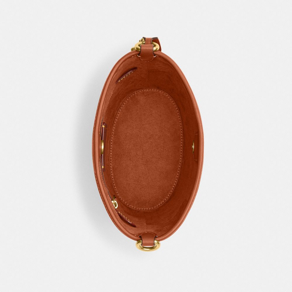 COACH®,Dakota Bucket Bag 16 With Braid,Leather,Bucket,Logo,Tag Embellishment,Gold Metal,Casual,,Inside View,Top View