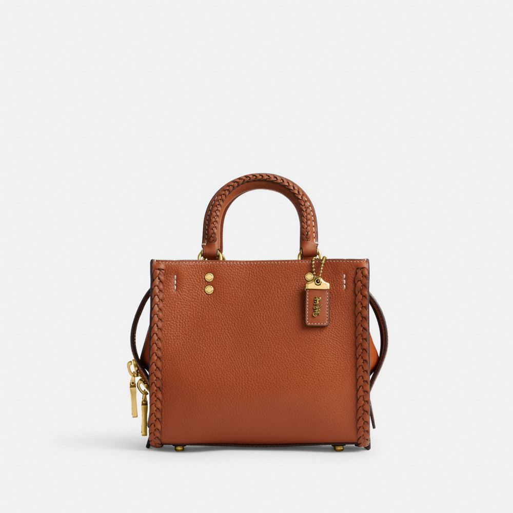 COACH®,ROGUE 20 WITH BRAID,Pebble Leather,Small,Brass/Burnished Amber,Front View