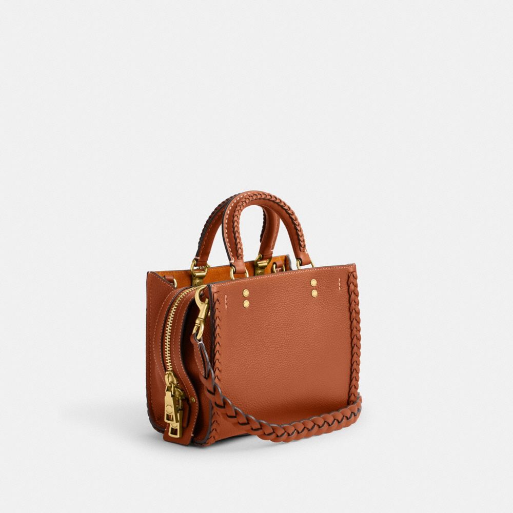 COACH®,ROGUE 20 WITH BRAID,Pebble Leather,Small,Brass/Burnished Amber,Angle View