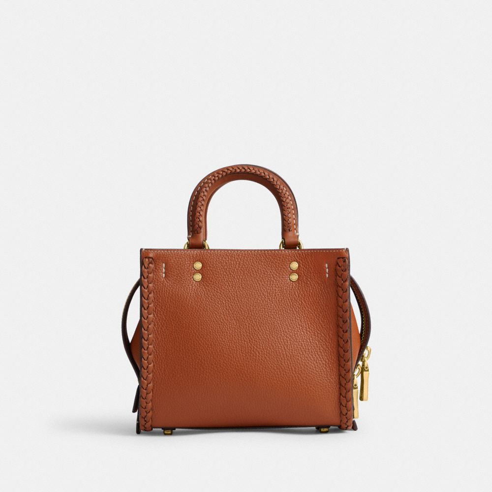 COACH®,ROGUE 20 WITH BRAID,Pebble Leather,Small,Brass/Burnished Amber,Back View