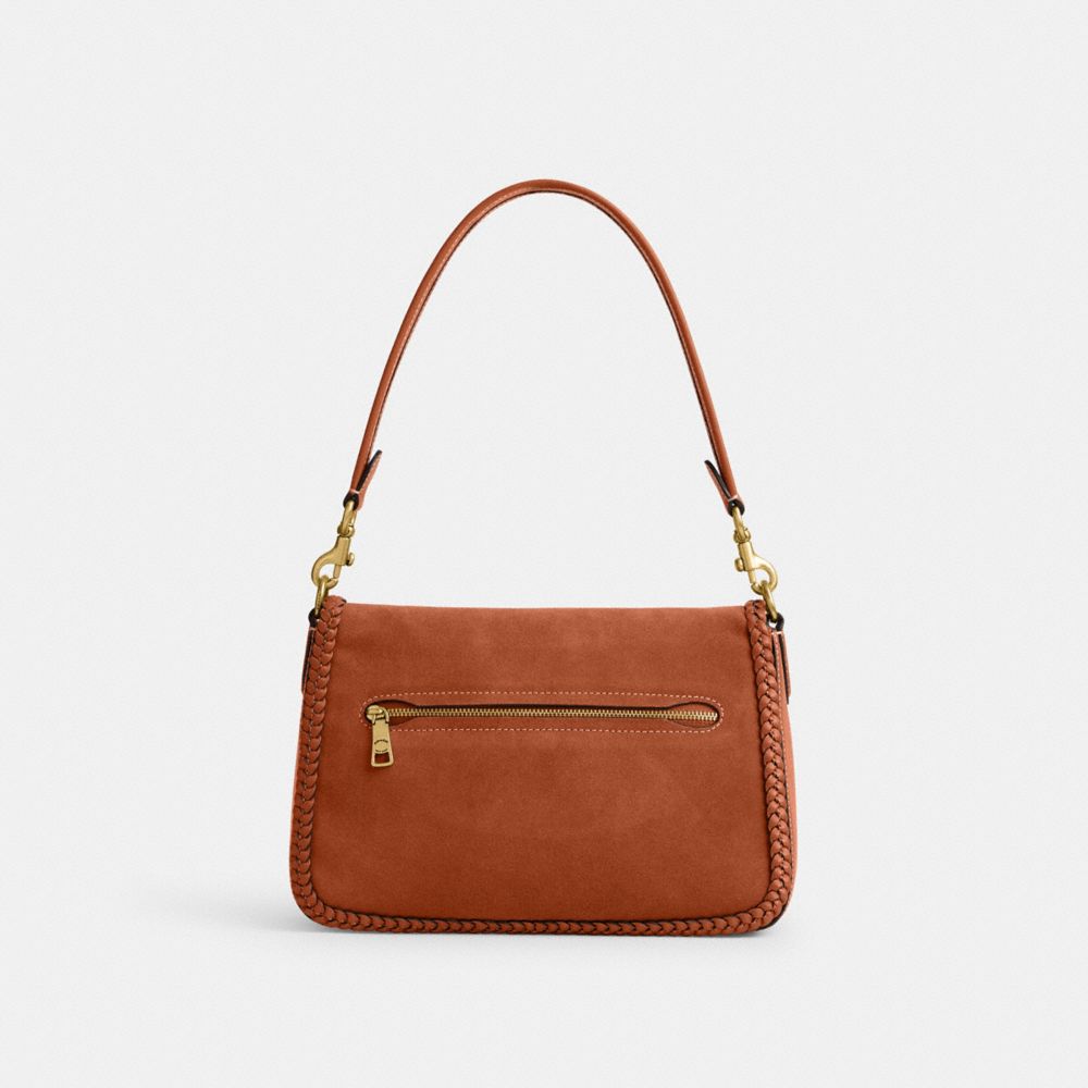 COACH®,SAC PORTÉ-ÉPAULE DOUX TABBY AVEC TRESSE,Cuir/daim,Laiton/Ambre polie,Back View