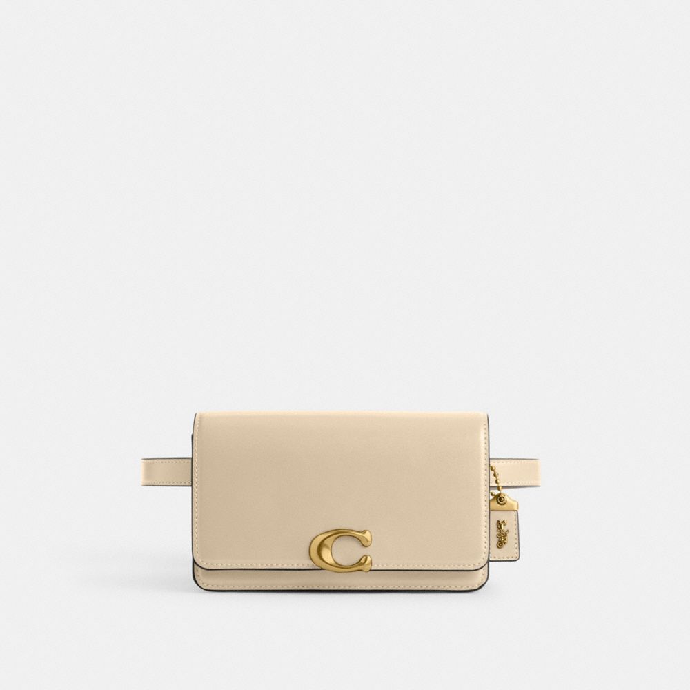 COACH®,BANDIT BELT BAG,Luxe Refined Calf Leather,Mini,Brass/Ivory,Front View image number 0