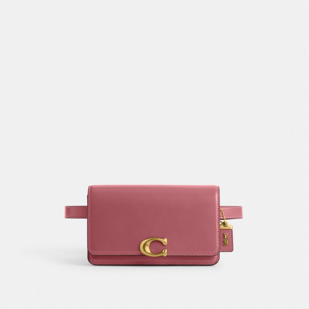 COACH®,BANDIT BELT BAG,Luxe Refined Calf Leather,Mini,Brass/Red,Front View