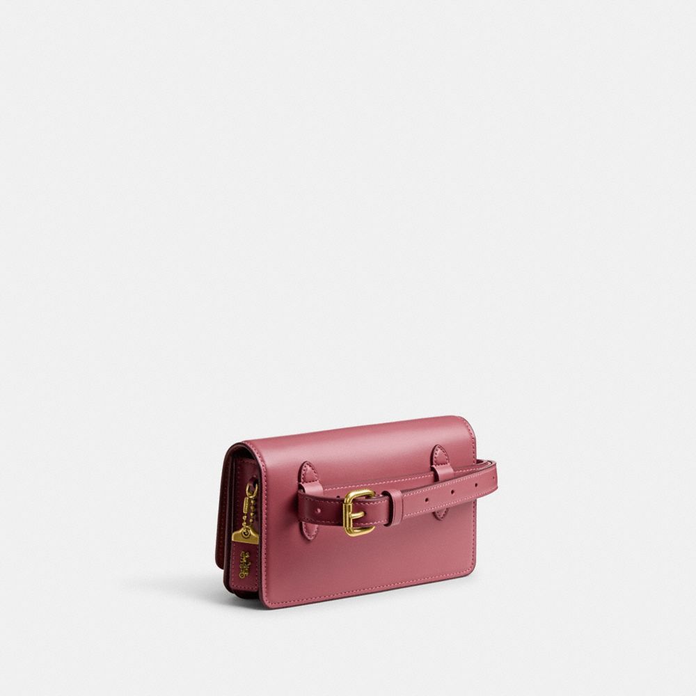 COACH®,BANDIT BELT BAG,Luxe Refined Calf Leather,Mini,Brass/Red,Angle View