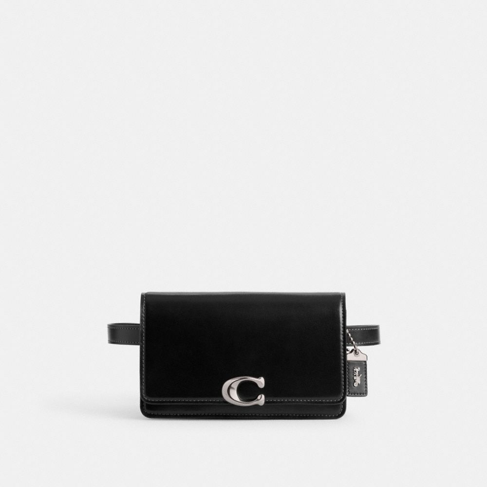 COACH®,BANDIT BELT BAG,Luxe Refined Calf Leather,Mini,Silver/Black,Front View image number 0