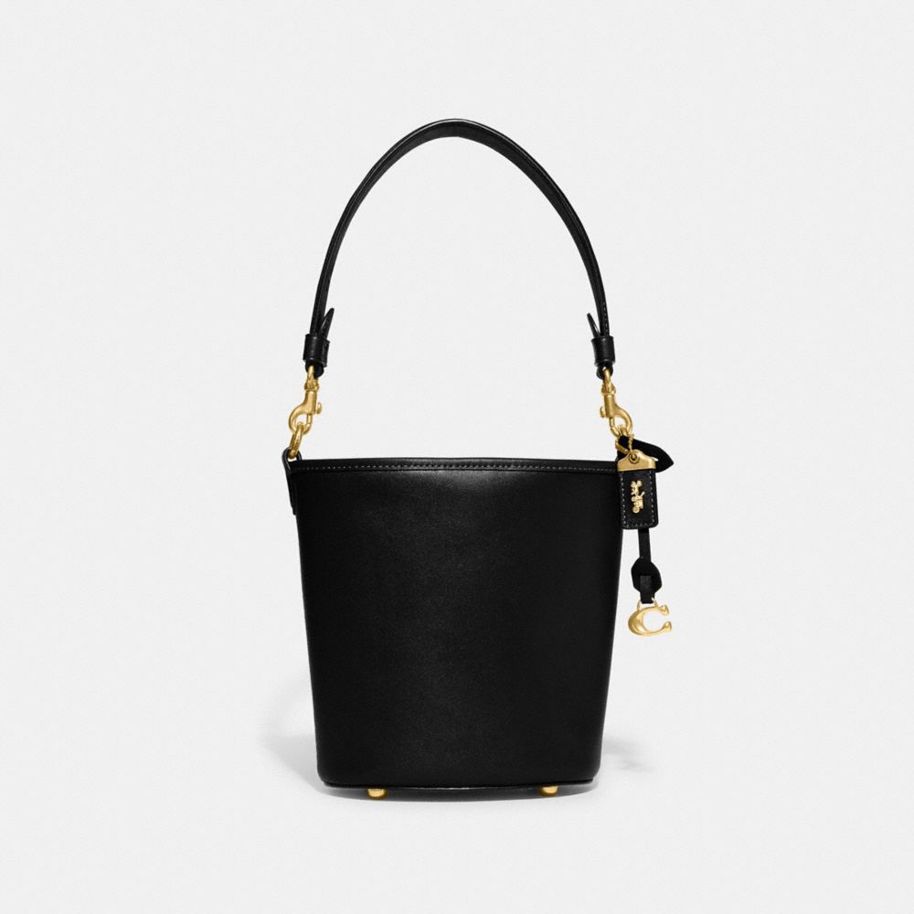 COACH®,DAKOTA BUCKET BAG 16,Glovetan Leather,Medium,Brass/Black,Front View