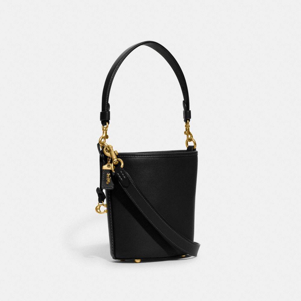 COACH®,DAKOTA BUCKET BAG 16,Glovetan Leather,Medium,Brass/Black,Angle View