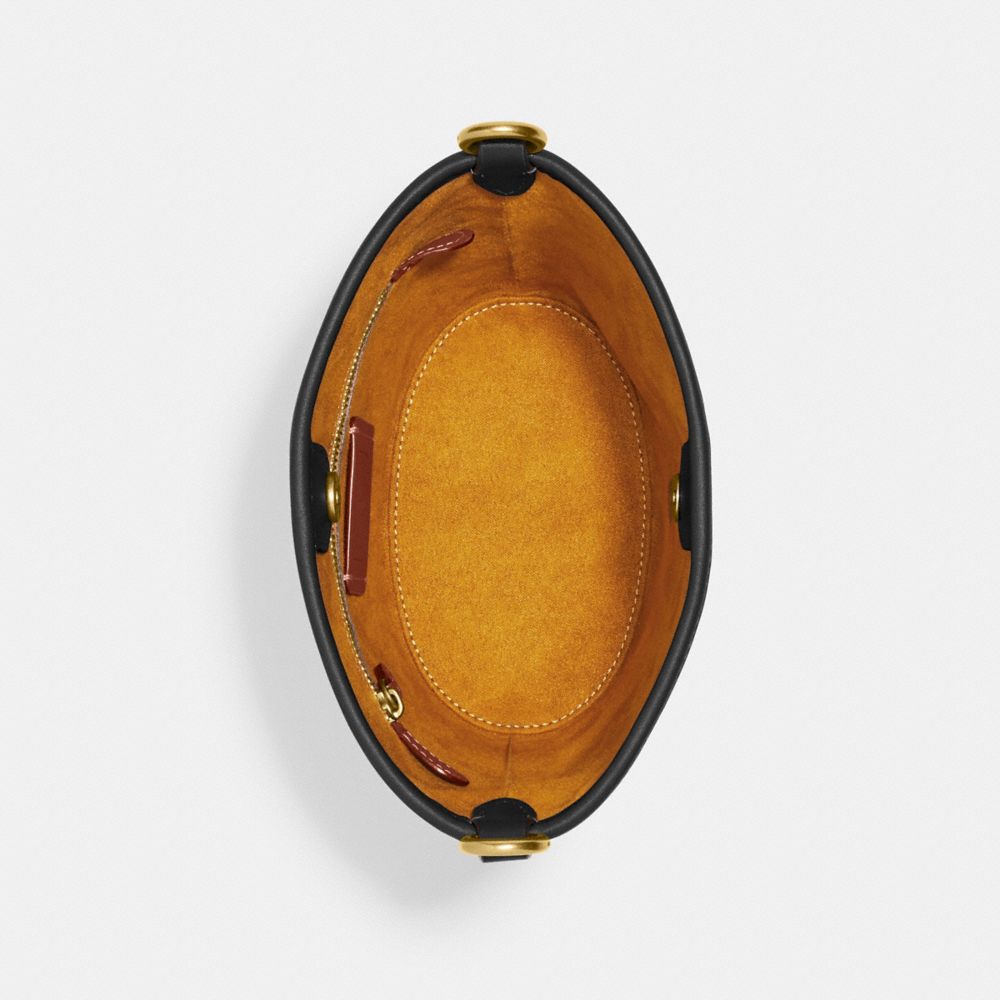 COACH®,DAKOTA BUCKET BAG 16,Glovetan Leather,Medium,Brass/Black,Inside View,Top View