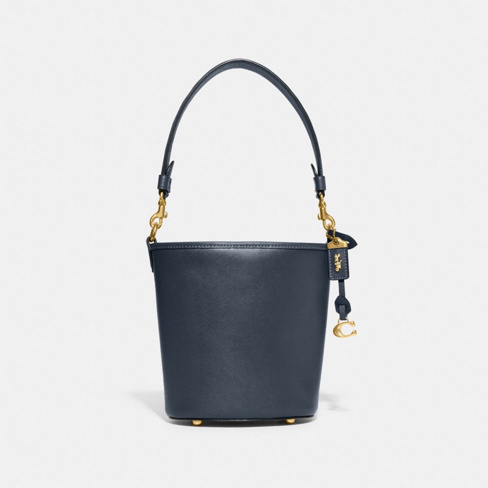 COACH®,DAKOTA BUCKET BAG 16,Glovetan Leather,Medium,Brass/Denim,Front View