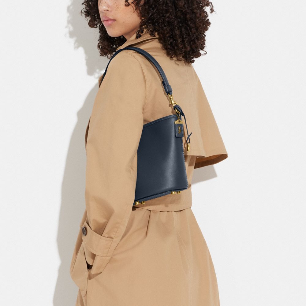 COACH®,Dakota Bucket Bag 16,Leather,Bucket,Metal,Logo,Casual,Navy,Detail View