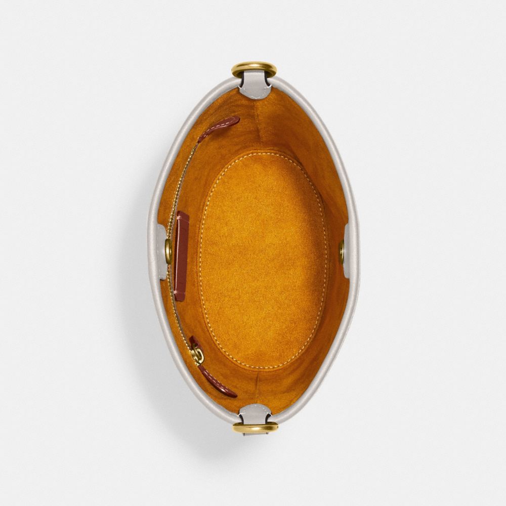 COACH®,DAKOTA BUCKET BAG 16,Glovetan Leather,Medium,Brass/Chalk,Inside View,Top View