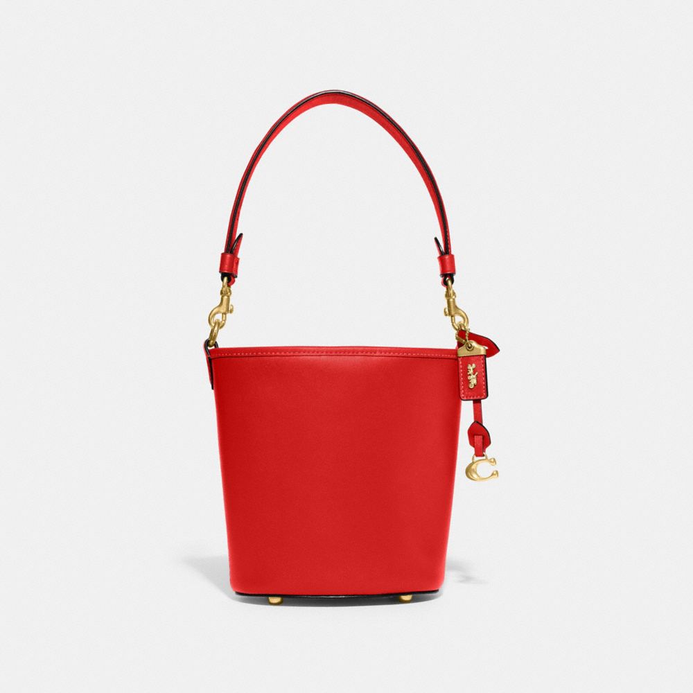 COACH®,DAKOTA BUCKET BAG 16,Glovetan Leather,Medium,Brass/Sport Red,Front View