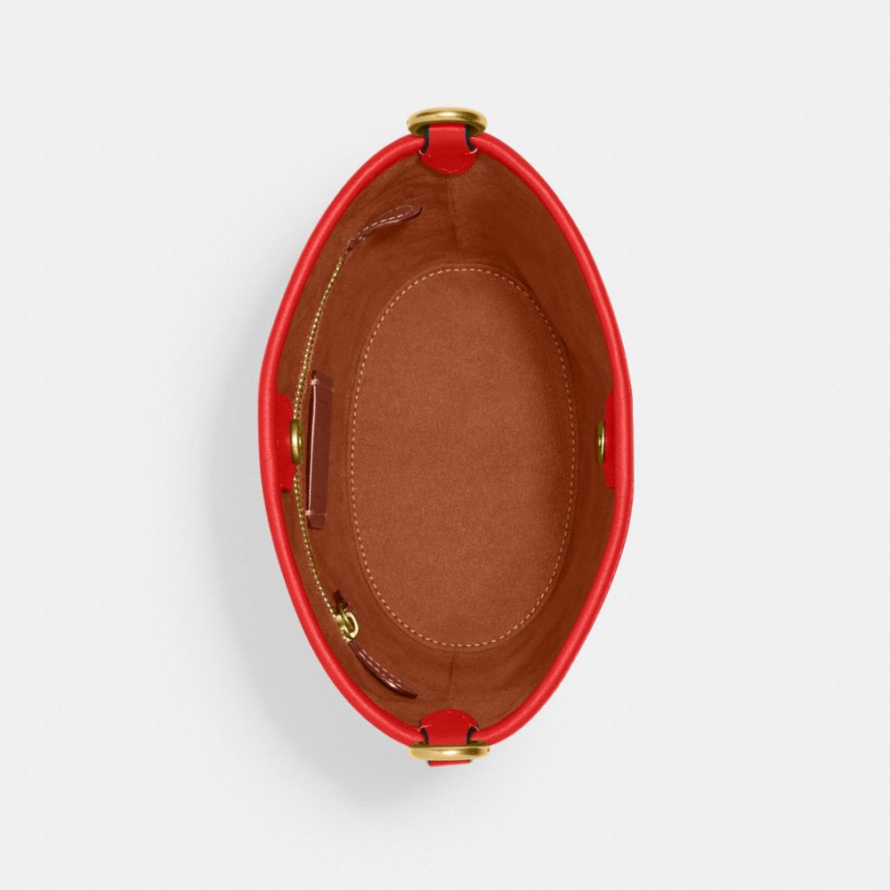 COACH®,DAKOTA BUCKET BAG 16,Glovetan Leather,Medium,Brass/Sport Red,Inside View,Top View