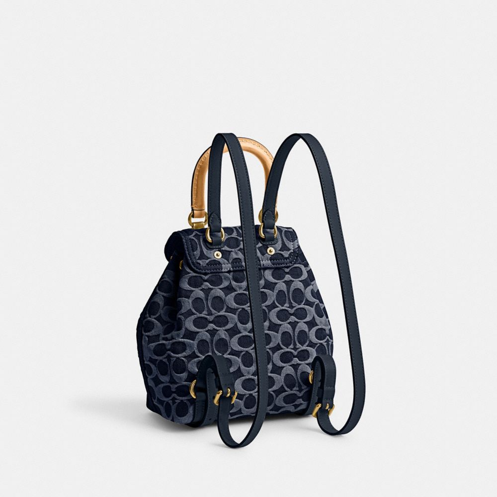 COACH®,RIYA BACKPACK 21 IN SIGNATURE DENIM,Denim,Medium,Brass/Blue,Angle View