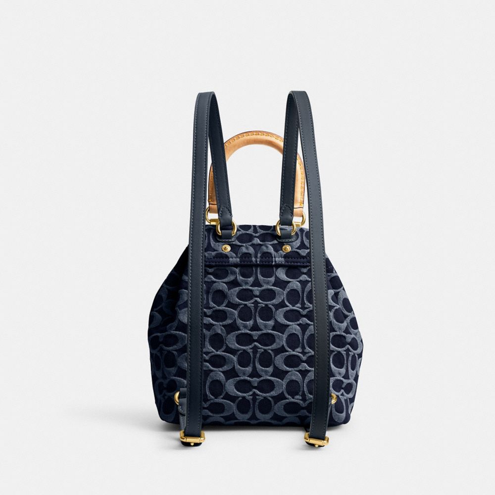 COACH®,Riya Backpack 21 In Signature Denim,Leather,Denim,Backpack,No Embellishment,Adjustable,Day Party,Multi Color,Back View