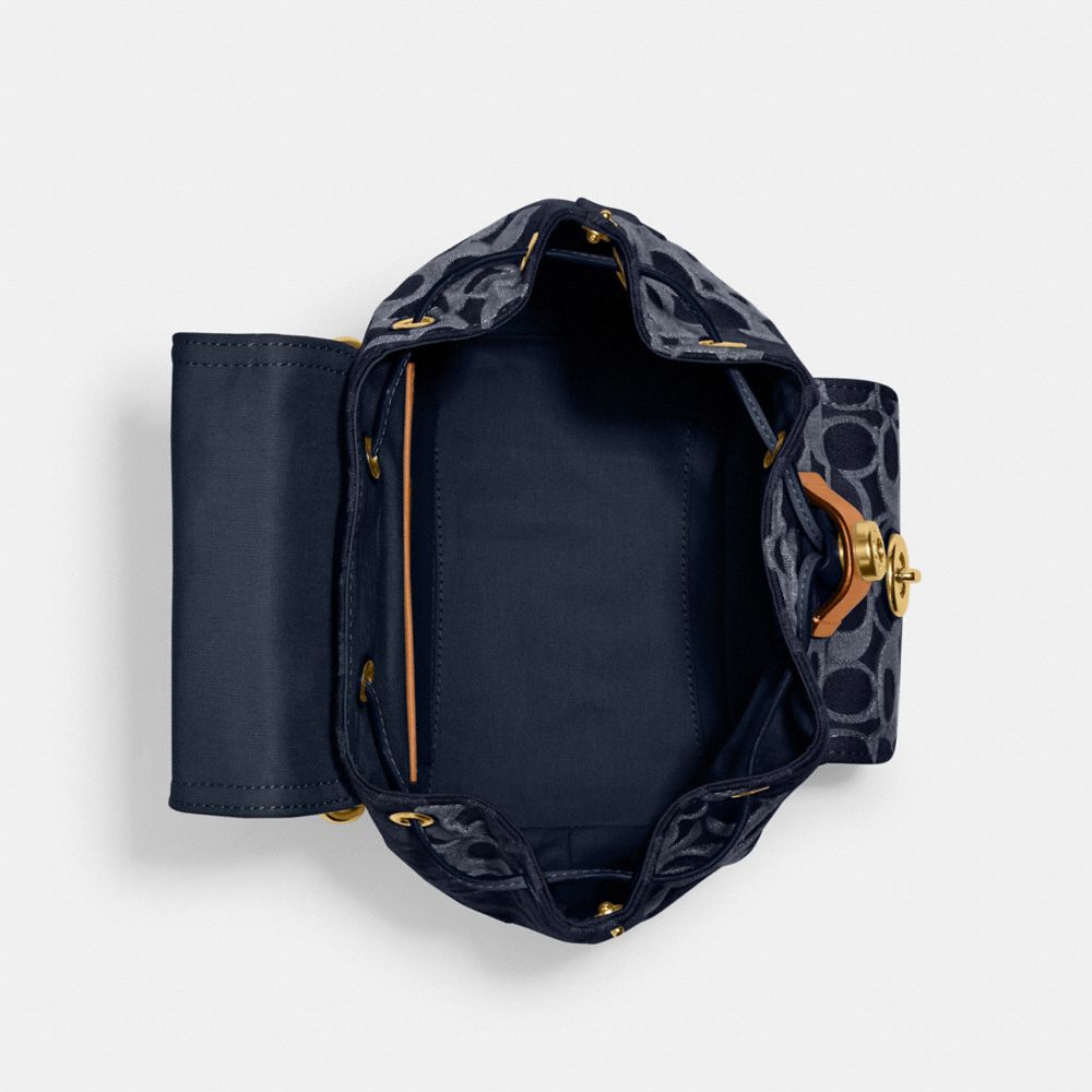 COACH®,Riya Backpack 21 In Signature Denim,Leather,Denim,Backpack,No Embellishment,Adjustable,Day Party,Multi Color,Inside View,Top View