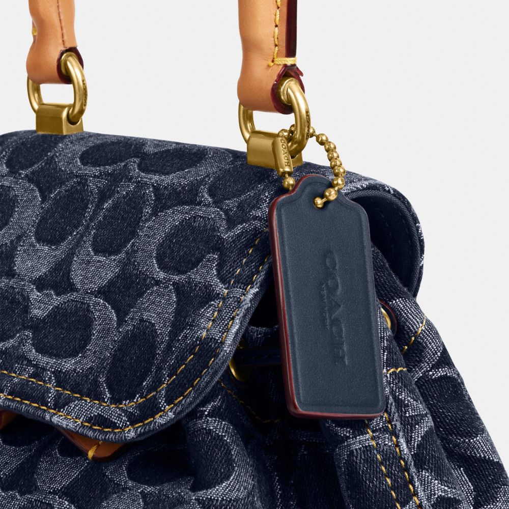 COACH®,Riya Backpack 21 In Signature Denim,Leather,Denim,Backpack,No Embellishment,Adjustable,Day Party,Multi Color,Closer View