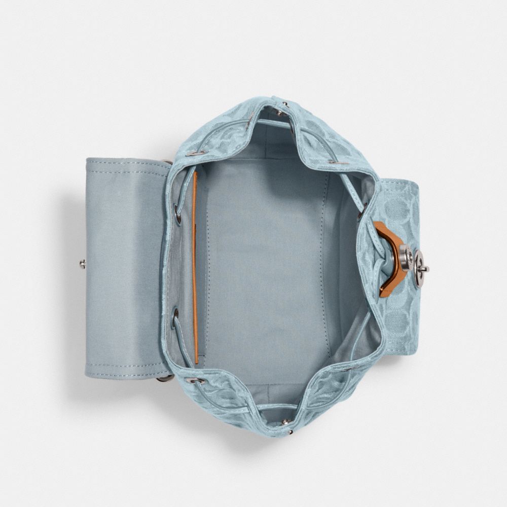 COACH®,Riya Backpack 21 In Signature Denim,Leather,Denim,Backpack,No Embellishment,Adjustable,Day Party,Blue,Inside View,Top View