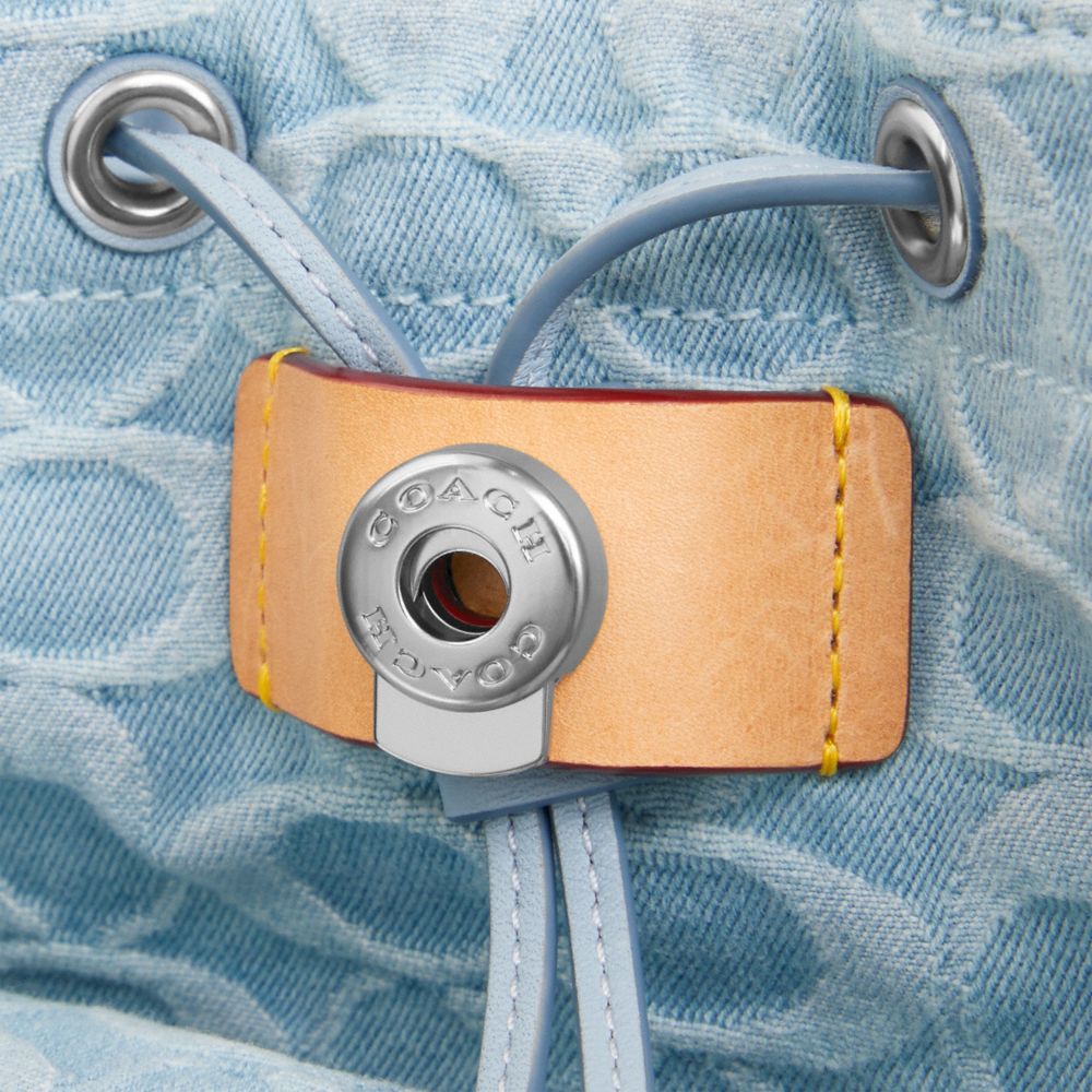 COACH®,Riya Backpack 21 In Signature Denim,Leather,Denim,Backpack,No Embellishment,Adjustable,Day Party,Blue,Closer View